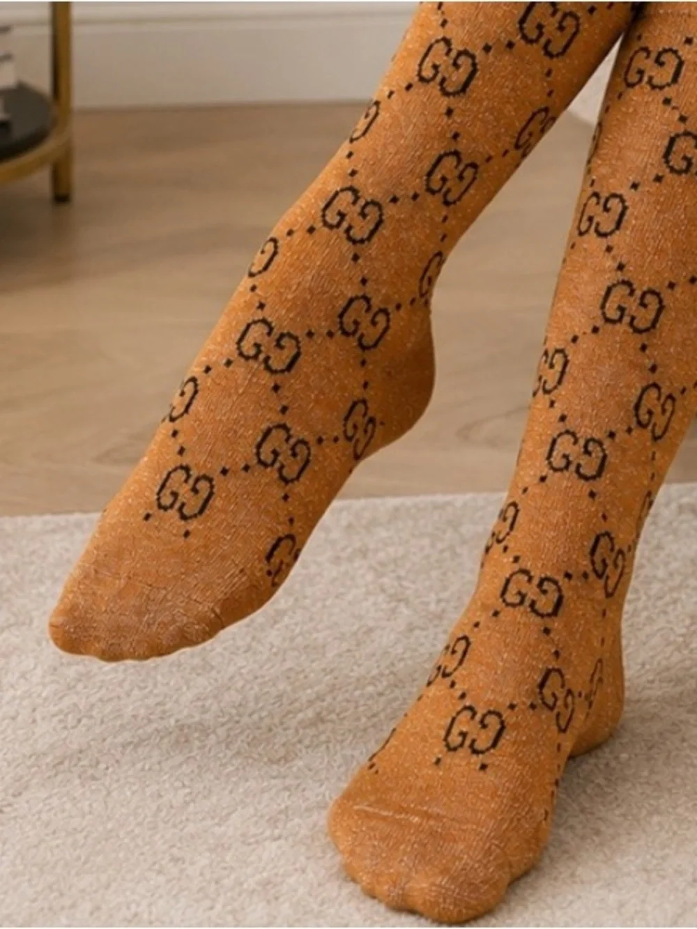 Luxe Logo Crew Socks- Pink, Beige, Gold